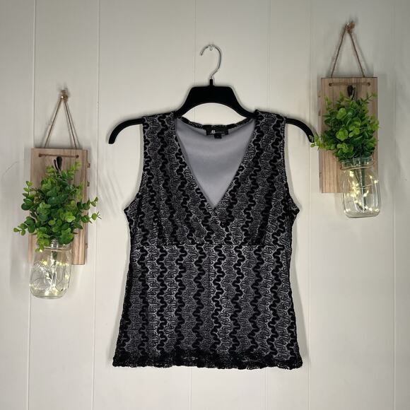 AB Studio Large Black & Silver Knit Women’s Tank Blouse - Picture 1 of 3
